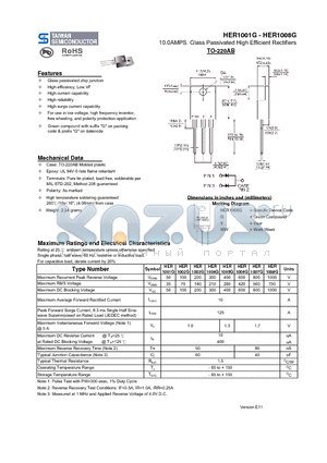 HER1002G datasheet - 10.0AMPS. Glass Passivated High Efficient Rectifiers
