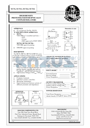 MCT6 datasheet - HIGH DENSITY PHOTOTRANSISTOR OPTICALLY COUPLED ISOLATORS