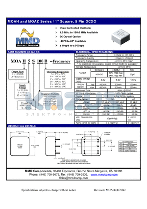 MOAH12010F datasheet - Oven Controlled Oscillator