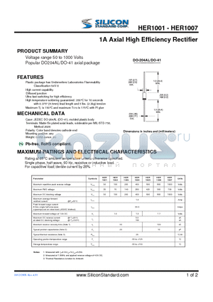 HER1005 datasheet - 1A Axial High Efficiency Rectifier