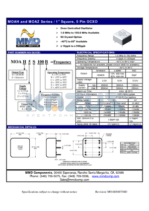 MOAH12050C datasheet - Oven Controlled Oscillator