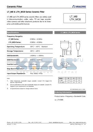 LTH-MCB datasheet - Ceramic Filter