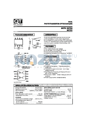 MCT61 datasheet - DUAL PHOTOTRANSISTOR OPTOCOUPLERS