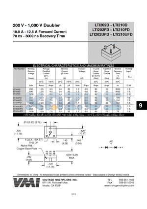LTI202D datasheet - 200 V - 1,000 V Doubler 10.0 A - 12.5 A Forward Current 70 ns - 3000 ns Recovery Time