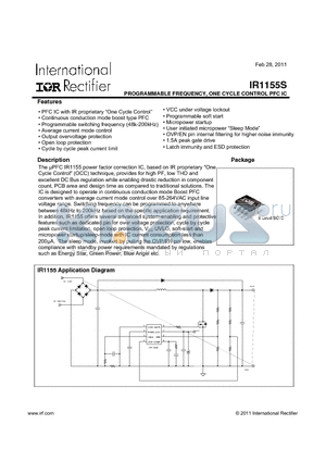 IR1155STRPBF datasheet - PROGRAMMABLE FREQUENCY, ONE CYCLE CONTROL PFC IC