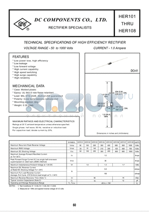 HER101 datasheet - TECHNICAL SPECIFICATIONS OF HIGH EFFICIENCY RECTIFIER