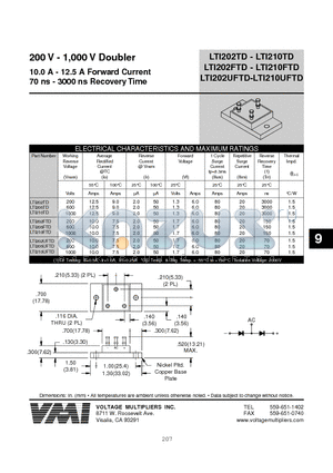 LTI206FTD datasheet - 200 V - 1,000 V Doubler 10.0 A - 12.5 A Forward Current 70 ns - 3000 ns Recovery Time