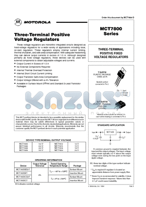 MCT7805CT datasheet - THREE-TERMINAL POSITIVE FIXED VOLTAGE REGULATORS