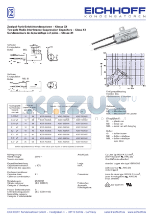 K007-050 datasheet - Zweipol-Funk-Entstrkondensatoren Two-pole Radio Interference Suppression Capacitors