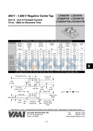 LTI210UFTN datasheet - 200 V - 1,000 V Negative Center Tap 20.0 A - 25.0 A Forward Current 70 ns - 3000 ns Recovery Time