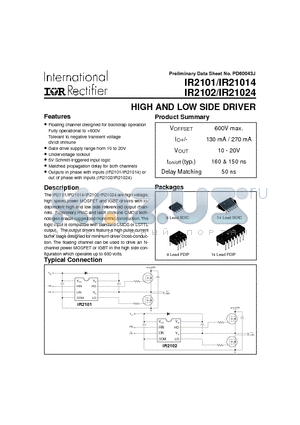 IR2102S datasheet - HIGH AND LOW SIDE DRIVER