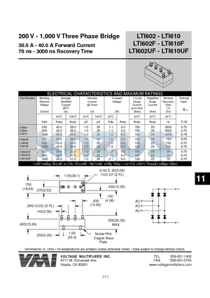 LTI602F datasheet - 200 V - 1,000 V Three Phase Bridge 30.0 A - 40.0 A Forward Current 70 ns - 3000 ns Recovery Time