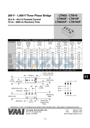 LTI606 datasheet - 200 V - 1,000 V Three Phase Bridge 30.0 A - 40.0 A Forward Current 70 ns - 3000 ns Recovery Time
