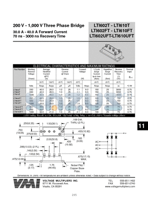 LTI606UFT datasheet - 200 V - 1,000 V Three Phase Bridge 30.0 A - 40.0 A Forward Current 70 ns - 3000 ns Recovery Time