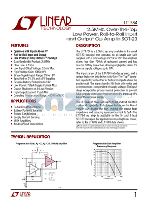 LTIW datasheet - 2.5MHz, Over-The-Top Low Power, Rail-to-Rail Input and Output Op Amp in SOT-23