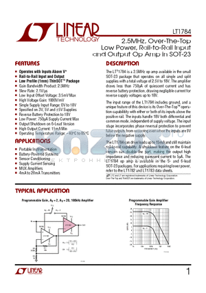 LTIX datasheet - 2.5MHz, Over-The-Top Low Power, Rail-to-Rail Input and Output Op Amp in SOT-23