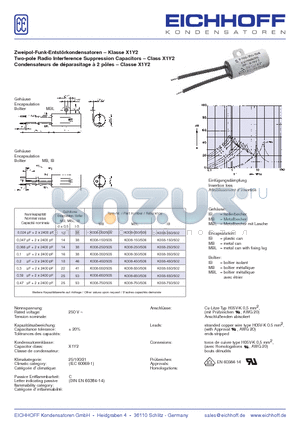 K008-450 datasheet - Zweipol-Funk-Entstrkondensatoren Two-pole Radio Interference Suppression Capacitors