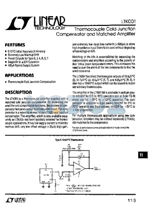 LTK01MH datasheet - Thermocouple Cold Junction Compensator and Matched Amplifier