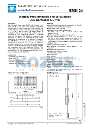 EM6124 datasheet - Digitally Programmable 8 to 25 Multiplex LCD Controller & Driver