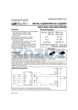 IR2110S datasheet - HIGH AND LOW SIDE DRIVER