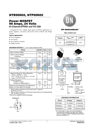 NTB90N02T4 datasheet - Power MOSFET 90 Amps, 24 Volts