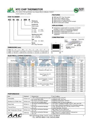 NTC16-102-H3950M datasheet - NTC CHIP THERMISTOR