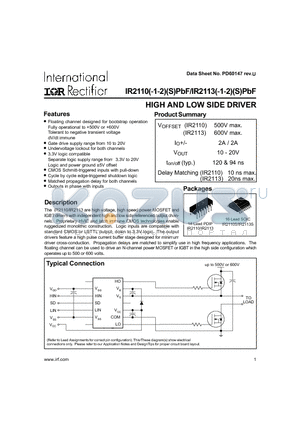 IR2113S datasheet - HIGH AND LOW SIDE DRIVER