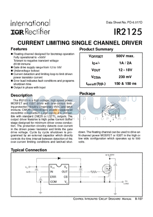 IR2125 datasheet - CURRENT LIMITING SINGLE CHANNEL DRIVER