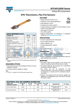 NTCAFLEX05103HH datasheet - NTC Thermistors, Flex Foil Sensors