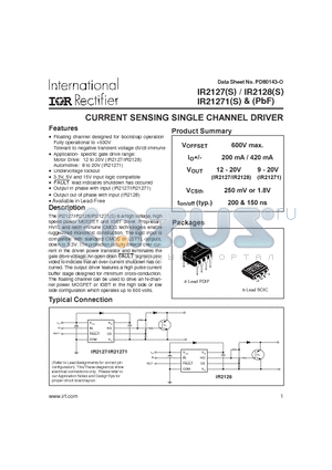 IR2127 datasheet - CURRENT SENSING SINGLE CHANNEL DRIVER