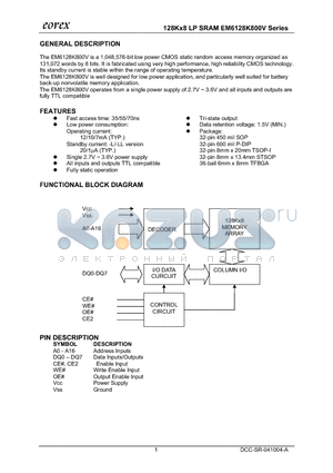 EM6128K1600TTA-35IF datasheet - 128Kx8 LP SRAM