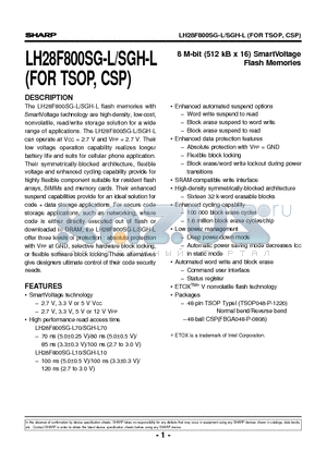 LH28F800 datasheet - 8 M-bit (512 kB x 16) SmartVoltage Flash Memories