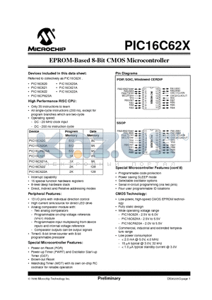 PIC16CR620A-04/JW datasheet - EPROM-Based 8-Bit CMOS Microcontroller