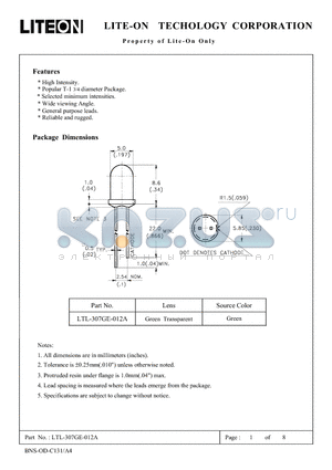 LTL-307GE-012A datasheet - Property of Lite-On Only