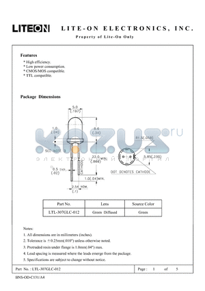 LTL-307GLC-012 datasheet - Property of Lite-On Only