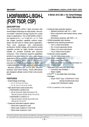 LH28F800BGHETL12 datasheet - 8 M-bit (512 kB x 16) SmartVoltage Flash Memories