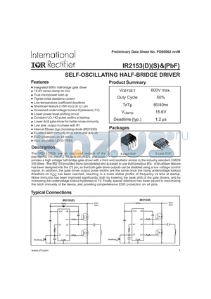 IR2153 datasheet - SELF-OSCILLATING HALF-BRIDGE DRIVER