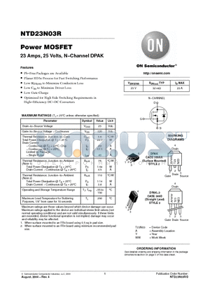 NTD23N03RT4 datasheet - 23 Amps, 25 Volts, N-Channel DPAK