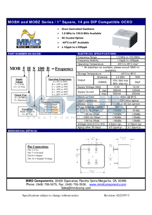 MOB12H050A datasheet - Oven Controlled Oscillator