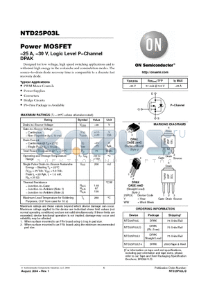 NTD25P03LT4 datasheet - Power MOSFET