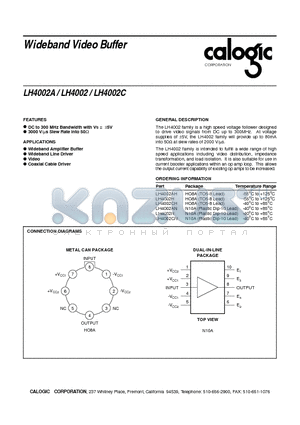 LH4002A datasheet - Wideband Video Buffer