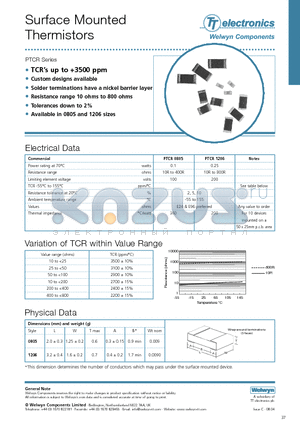 PTCR0805 datasheet - Surface Mounted Thermistors