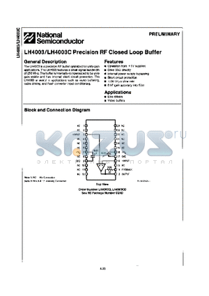 LH4003C datasheet - Precision RF Closed Loop Buffer