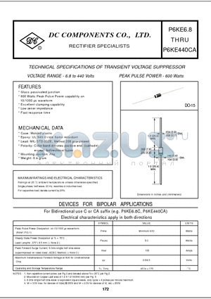 P6KE440 datasheet - TECHNICAL SPECIFICATIONS OF TRANSIENT VOLTAGE SUPPRESSOR