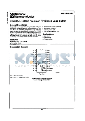 LH4006CD datasheet - Precision RF Closed Loop Buffer