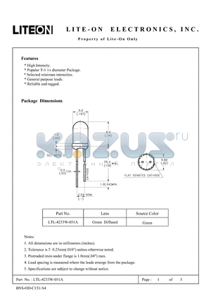 LTL-4233W-051A datasheet - Property of Lite-On Only