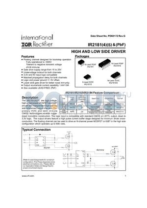 IR2181SPBF datasheet - HIGH AND LOW SIDE DRIVER