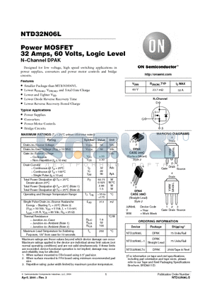 NTD32N06LT4 datasheet - Power MOSFET 32 Amps, 60 Volts, Logic Level(N-Channel DPAK)