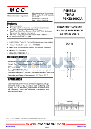 P6KE440 datasheet - 600WATTS TRANSIENT VOLTAGE SUPPRESSOR 6.8 TO 540 VOLTS