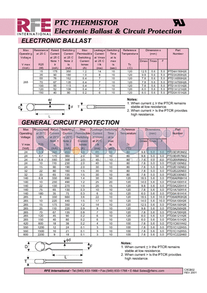 PTD2E100N02 datasheet - PTC THERMISTOR Electronic Ballast & Circuit Protection